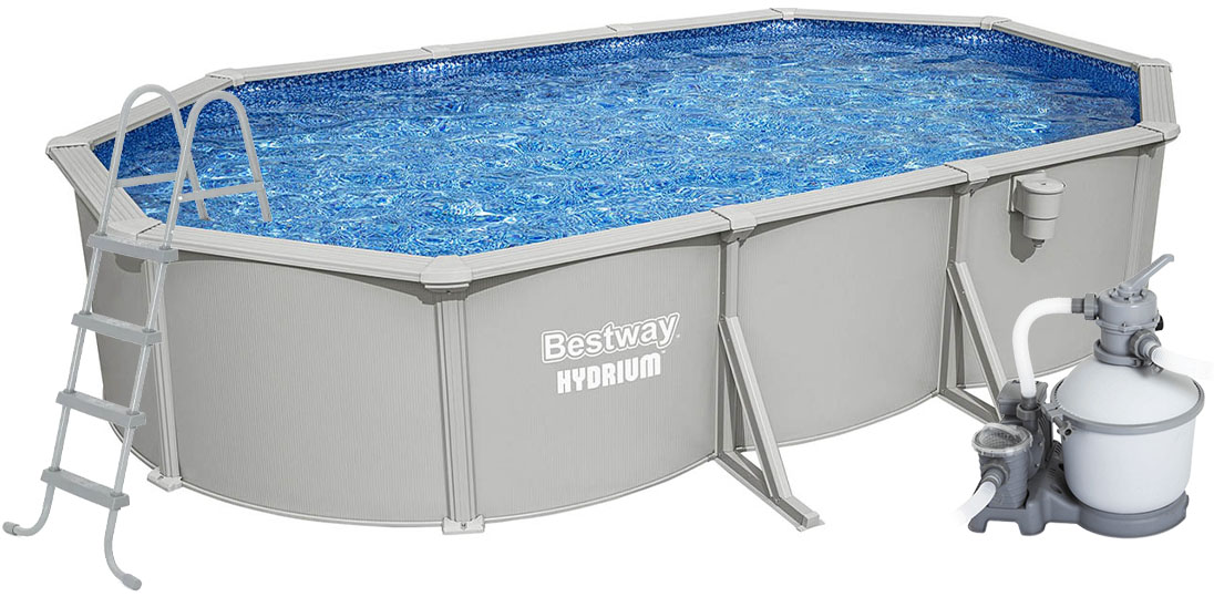 Збірний басейн Bestway Hydrium 56369 (610х360х122 см) з пісочним фільтром, драбиною та тентом 1 Збірний басейн Bestway Hydrium 56369 (610х360х122 см) з пісочним фільтром, драбиною та тентом