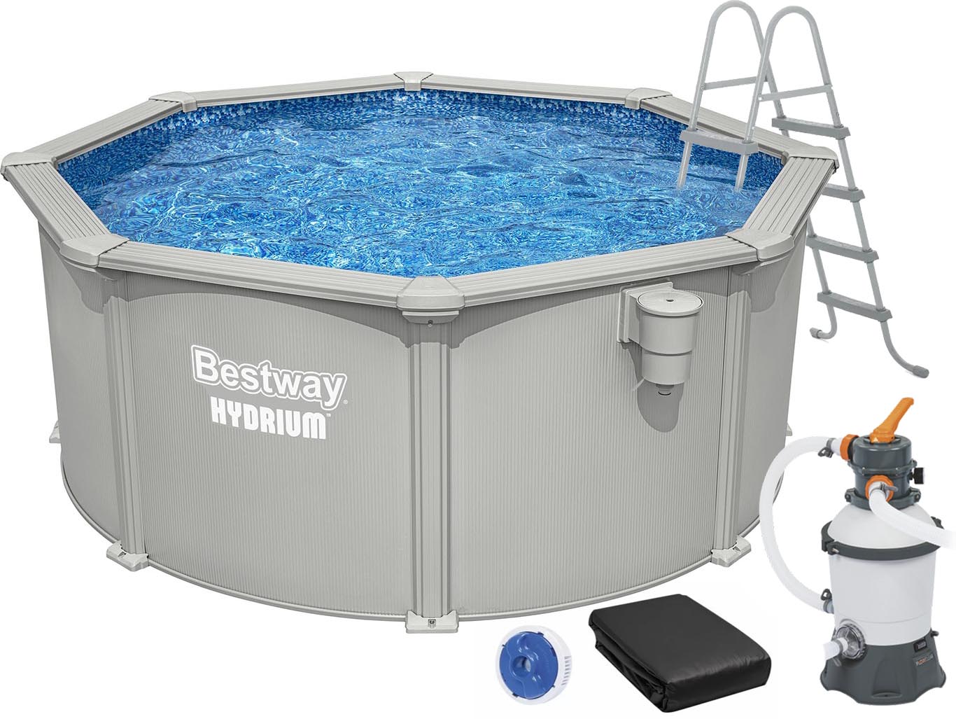 Збірний басейн Bestway Hydrium 56566 (300x122 см) з пісочним фільтром, драбиною та тентом 1 Збірний басейн Bestway Hydrium 56566 (300x122 см) з пісочним фільтром, драбиною та тентом