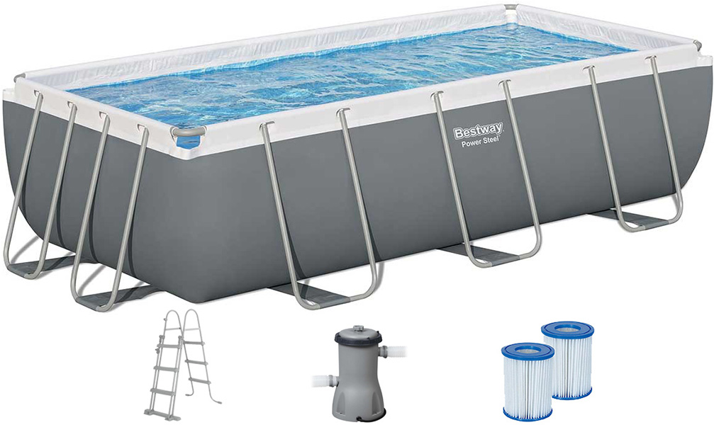 Каркасний прямокутний басейн Bestway 56441 (404х201х100 см) з картриджним фільтром та драбиною 1 Каркасний прямокутний басейн Bestway 56441 (404х201х100 см) з картриджним фільтром та драбиною