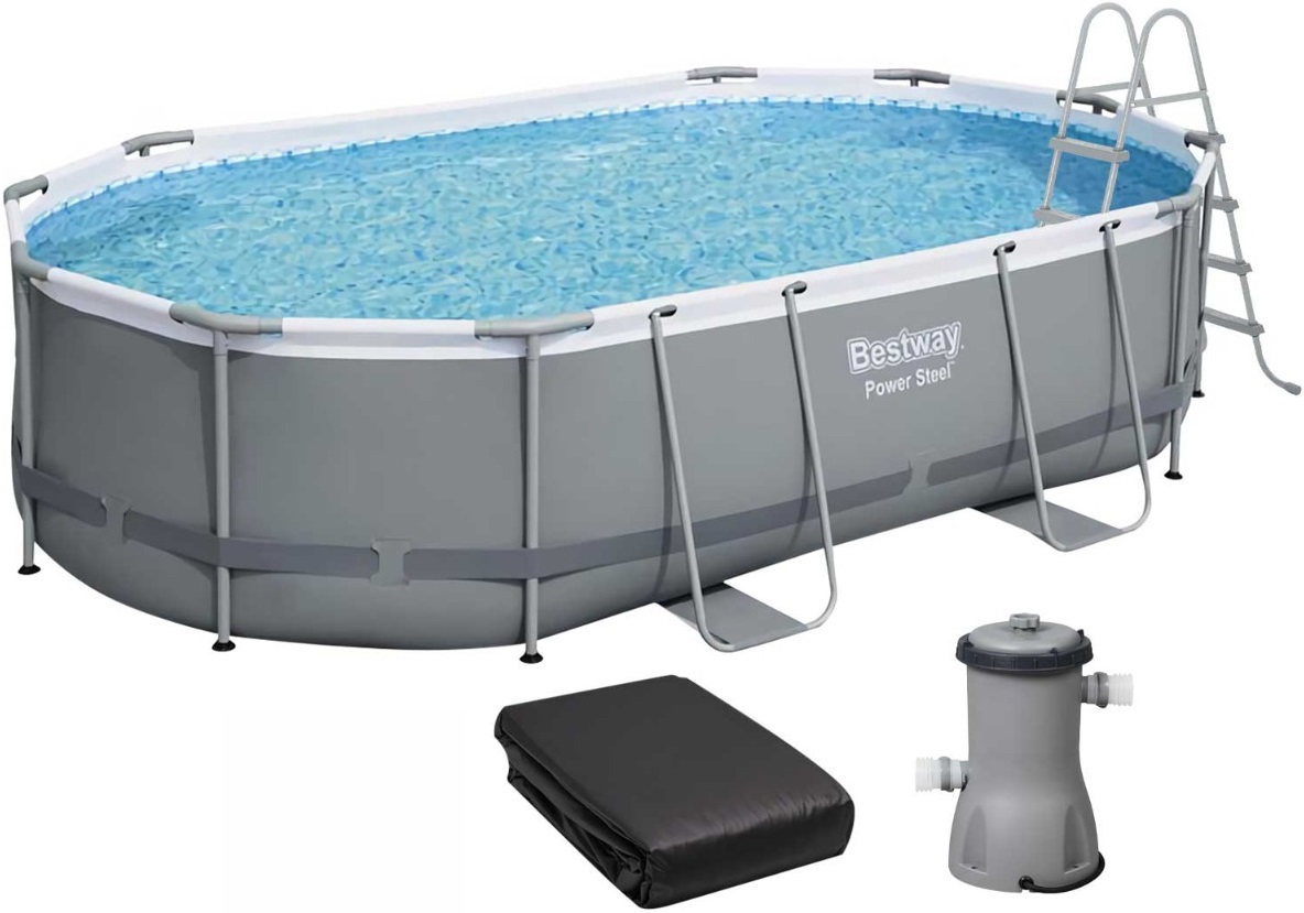 Каркасний басейн Bestway 56448 Power Steel (488х305х107 см) з картриджним фільтром, драбиною та захисним тентом 1 Каркасний басейн Bestway 56448 Power Steel (488х305х107 см) з картриджним фільтром, драбиною та захисним тентом