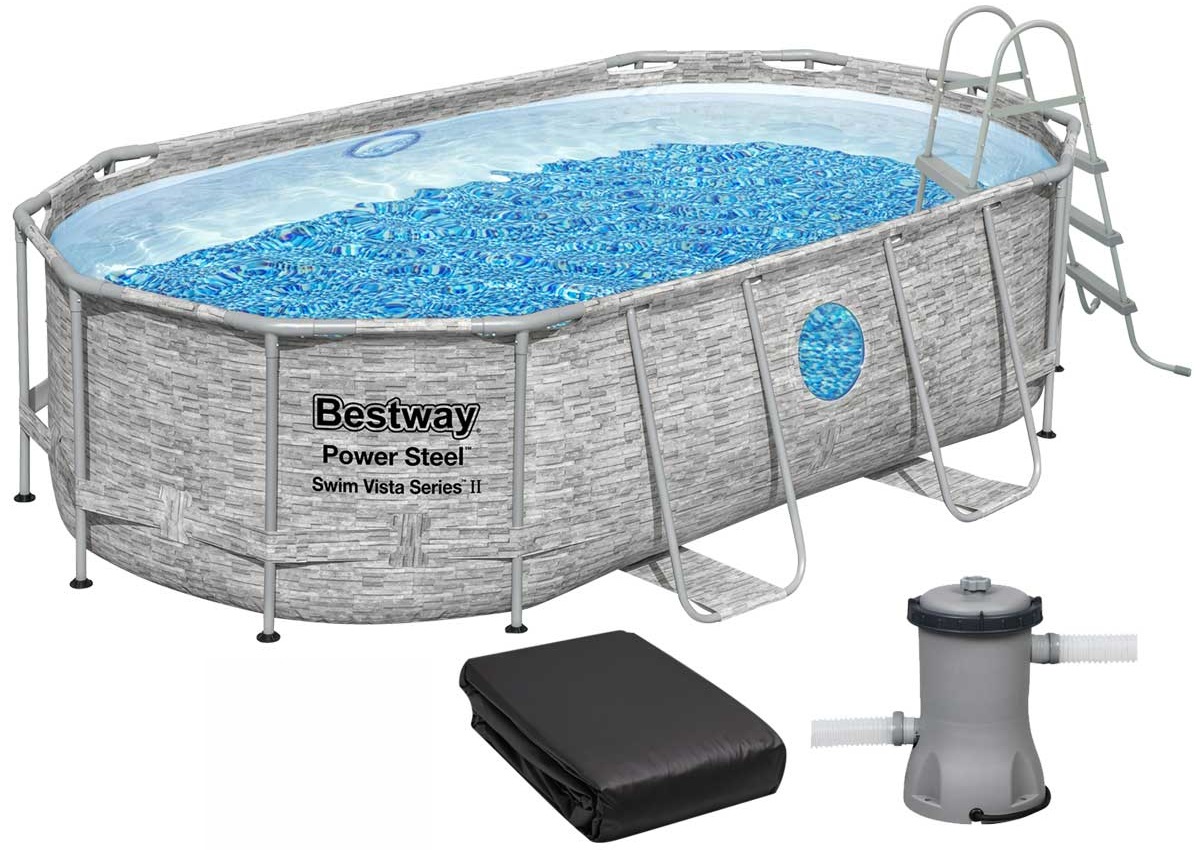 Каркасний басейн Bestway 56714 (427х250х100 см) з картриджним фільтром, драбиною і захисним тентом 1 Каркасний басейн Bestway 56714 (427х250х100 см) з картриджним фільтром, драбиною і захисним тентом