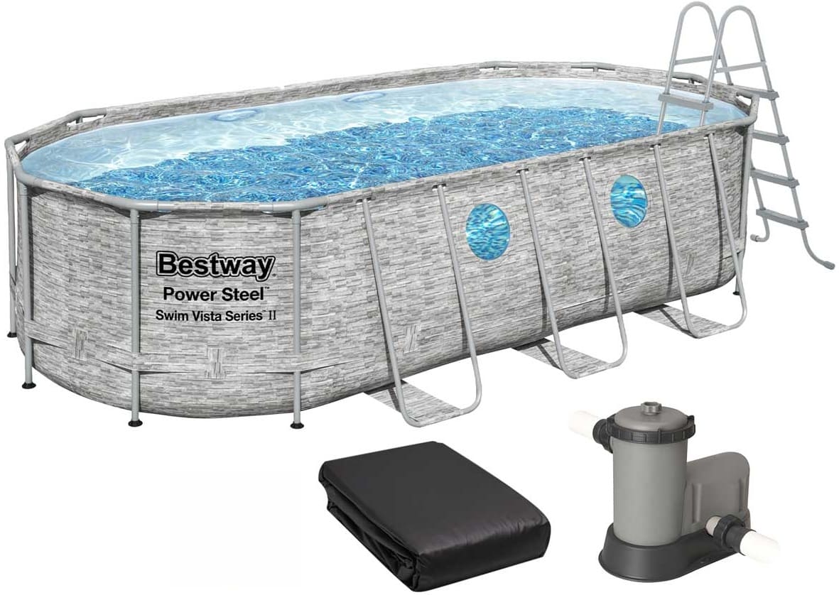 Каркасний басейн Bestway 56716 (549х274х122 см) з картриджним фільтром, драбиною та тентом 1 Каркасний басейн Bestway 56716 (549х274х122 см) з картриджним фільтром, драбиною та тентом