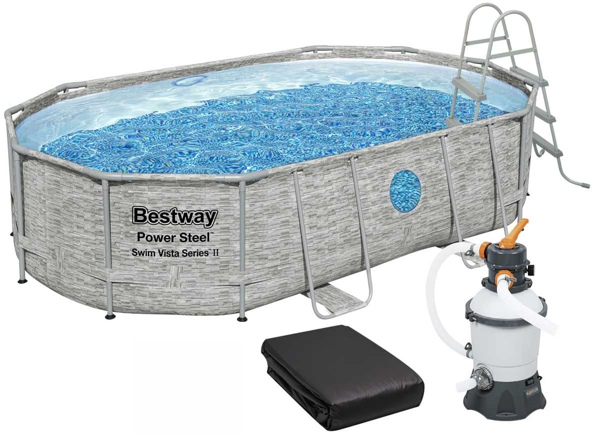 Каркасний басейн Bestway 56946 (488х305х107 см) з пісочним фільтром, драбиною та захисним тентом 1 Каркасний басейн Bestway 56946 (488х305х107 см) з пісочним фільтром, драбиною та захисним тентом
