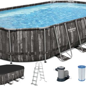 Каркасний басейн Bestway Wood Style 5611R (610х366х122 см) з картриджним фільтром, драбиною та тентом