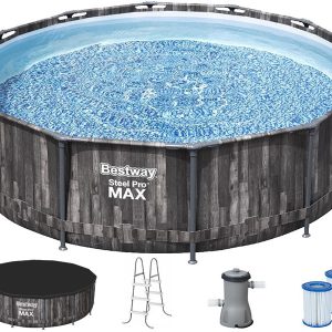 Каркасний басейн Bestway Wood Style 5614Z (427х107 см) з картриджним фільтром, тентом та драбиною
