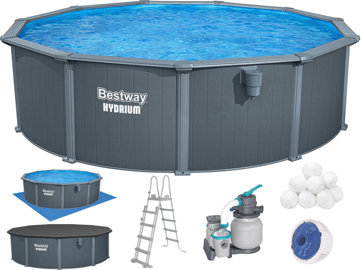 Збірний басейн Bestway Hydrium 561CU (488х132 см) з пісочним фільтром, драбиною та тентом 1 Збірний басейн Bestway Hydrium 561CU (488х132 см) з пісочним фільтром, драбиною та тентом