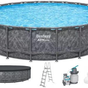 Каркасний басейн Bestway Grey 561JZ (671х132 см) з пісочним фільтром, тентом та драбиною