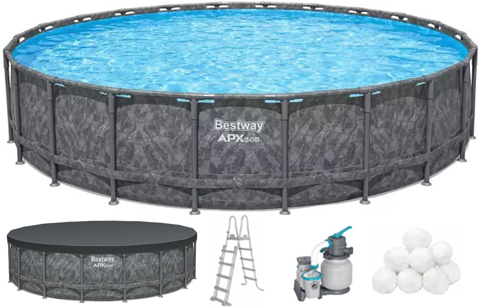 Каркасний басейн Bestway Grey 561KC (549х132 см) з пісочним фільтром, тентом та драбиною 1 Каркасний басейн Bestway Grey 561KC (549х132 см) з пісочним фільтром, тентом та драбиною