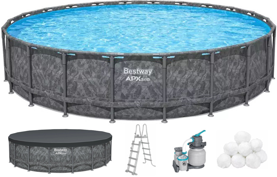 Каркасний басейн Bestway Grey 561KE (610х132 см) з пісочним фільтром, тентом та драбиною 1 Каркасний басейн Bestway Grey 561KE (610х132 см) з пісочним фільтром, тентом та драбиною