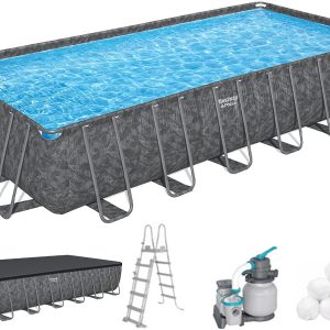Каркасний басейн Bestway Grey 561KG (732х366х132 см) з пісочним фільтром, тентом та драбиною