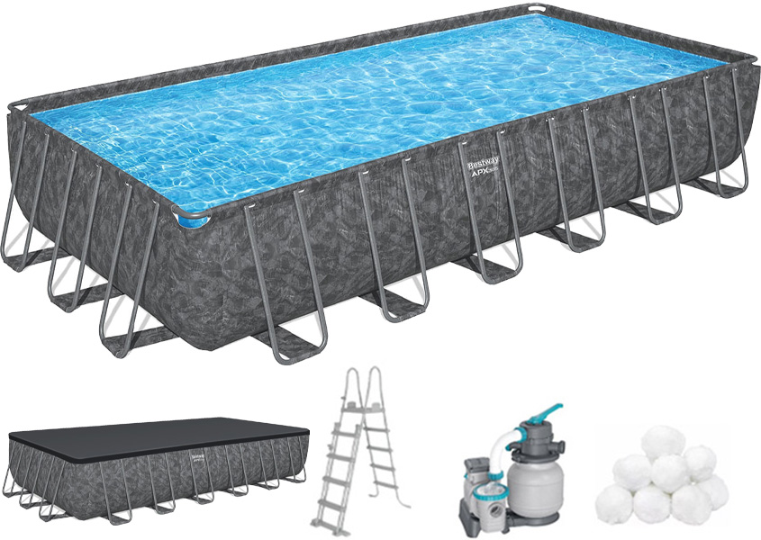 Каркасний басейн Bestway Grey 561KG (732х366х132 см) з пісочним фільтром, тентом та драбиною 1 Каркасний басейн Bestway Grey 561KG (732х366х132 см) з пісочним фільтром, тентом та драбиною