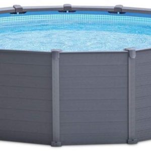 Збірний басейн Intex 26384 GRAPHITE GRAY (478х124 см) з пісочним фільтром, драбиною, підкладкою і тентом