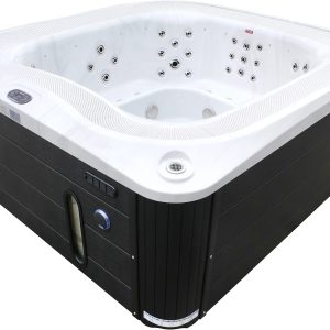 Переливний СПА-басейн Aquajoy Serenity (250х230х96 см), сріблясто-білий мармур, чорний корпус