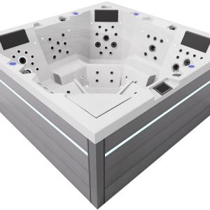 СПА-басейн Aquajoy Monaco (220х220х90 см), Сріблясто-білий мармур, з динаміками та LED-підсвічуванням