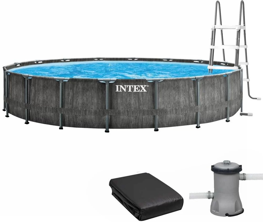 Каркасний басейн Intex 26744 GREYWOOD (549х122 см) з картриджним фільтром, драбиною та тентом 1 Каркасний басейн Intex 26744 GREYWOOD (549х122 см) з картриджним фільтром, драбиною та тентом