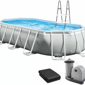 Каркасний басейн Intex 26798 OVAL (610х305х122 см) з картриджним фільтром, драбиною та тентом