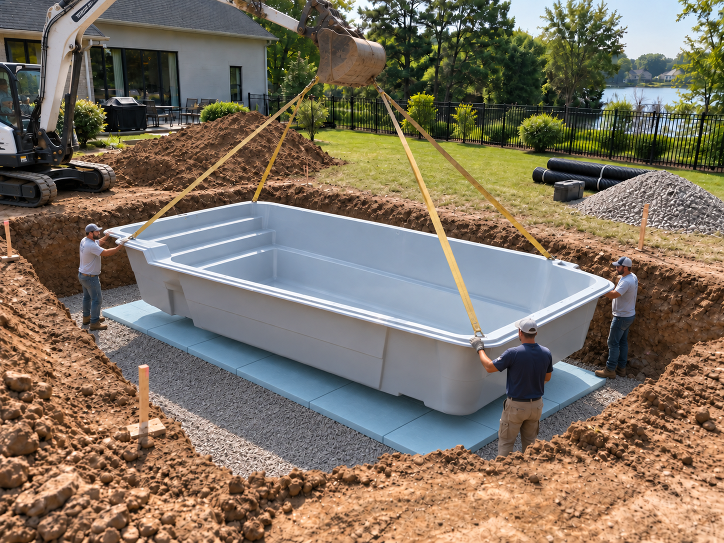 Укладання пінополістиролу та монтаж композитної чаші басейну
