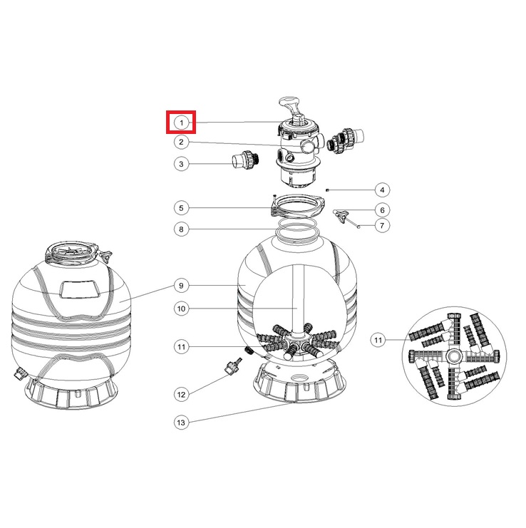 Кран шестиходовий Emaux 1.5'' Т/MFV 88281550B, (верхнє підключення) 1 Кран шестиходовий Emaux 1.5'' Т/MFV 88281550B, (верхнє підключення)