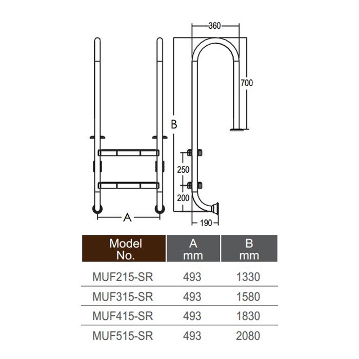 Сходи для басейну Emaux Muro MUF515-SR (5 сходинок), AISI-304 2 Сходи для басейну Emaux Muro MUF515-SR (5 сходинок), AISI-304