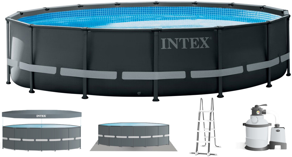 Каркасний басейн Intex 26326 ULTRA XTR (488х122 см) з пісочним фільтром, драбиною та тентом 1 Каркасний басейн Intex 26334 ULTRA XTR (610х122 см) з пісочним фільтром, драбиною, підкладкою і тентом