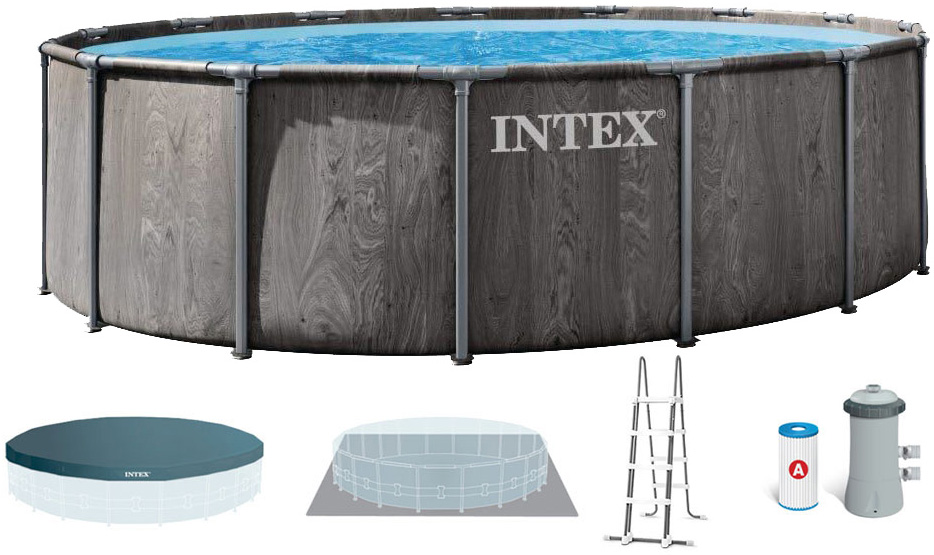 Каркасний басейн Intex 26742 GREYWOOD (457х122 см) з картриджним фільтром, драбиною та тентом 1 Каркасний басейн Intex 26742 GREYWOOD (457х122 см) з картриджним фільтром, драбиною та тентом