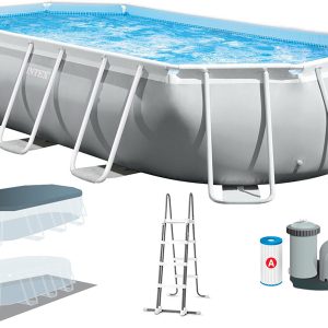 Каркасний басейн Intex 26798 OVAL (610х305х122 см) з картриджним фільтром, драбиною та тентом