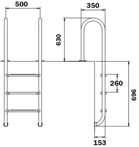 Сходи для басейну Flexinox Muro (2 сходинки), AISI-316L 2 Сходи для басейну Flexinox Muro (2 сходинки), AISI-316L