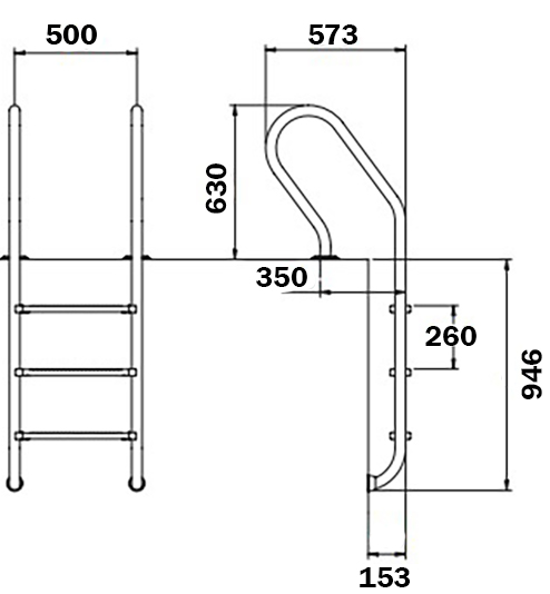 Сходи для басейну Flexinox Mixta (3 сходинки), AISI-316L 2 Сходи для басейну Flexinox Mixta Electropolished (3 сходинки), AISI-316L