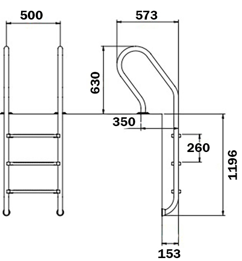Сходи для басейну Flexinox Parallel Mixta (4 сходинки), AISI-316L 2 Сходи для басейну Flexinox Mixta Electropolished (4 сходинки), AISI-316L