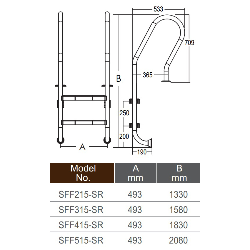 Сходи для басейну Emaux Mixta SFF315-SR (3 сходинки), AISI-304 2 Сходи для басейну Emaux Mixta SFF415-SR (4 сходинки), AISI-304