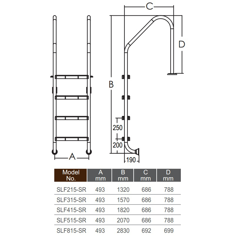 Сходи для басейну Emaux Standard SLF415-SR (4 сходинки), AISI-304 2 Сходи для басейну Emaux Standard SLF415-SR (4 сходинки), AISI-304