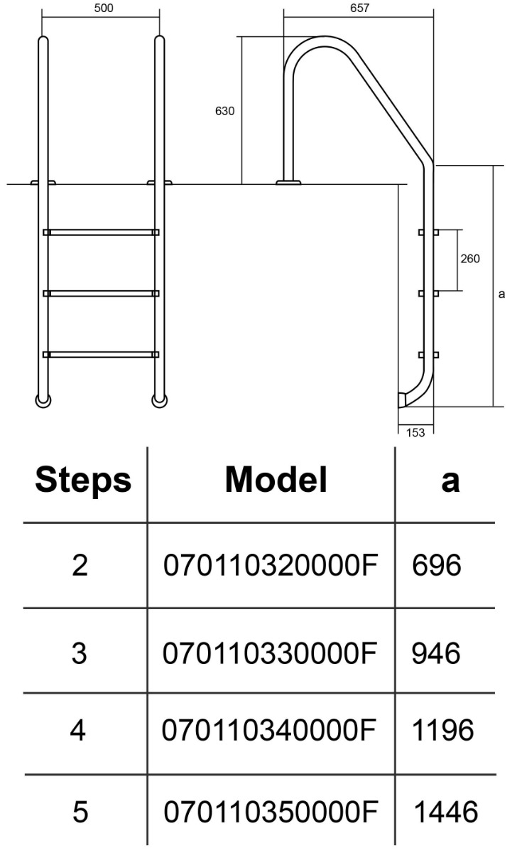 Сходи для басейну Hayward Standard (2 сходинки), для вузького борту, AISI-316 2 Сходи для басейну Hayward Standard (2 сходинки), для вузького борту, AISI-316