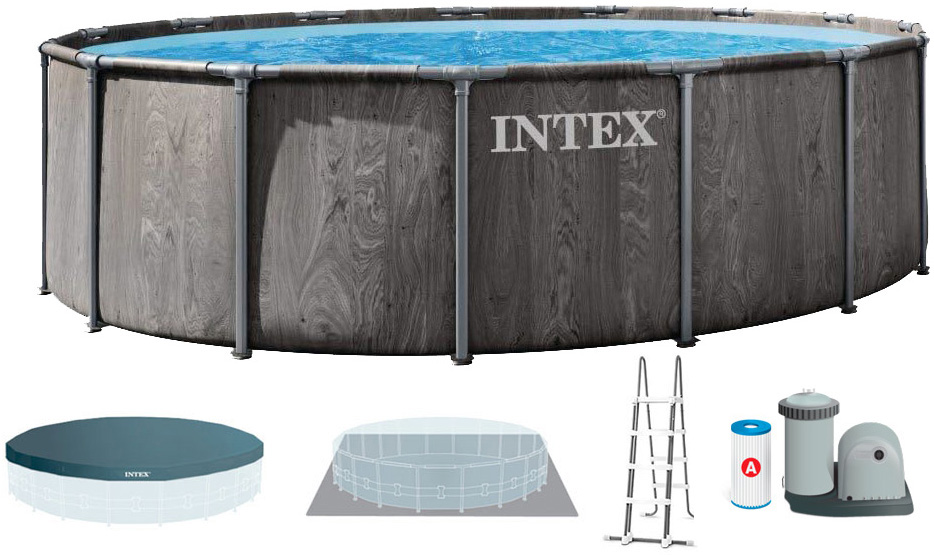Каркасний басейн Intex 26744 GREYWOOD (549х122 см) з картриджним фільтром, драбиною та тентом 1 Каркасний басейн Intex 26744 GREYWOOD (549х122 см) з картриджним фільтром, драбиною та тентом