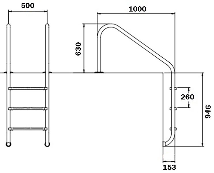 Сходи для басейну Flexinox Overflow (3 сходинки), AISI-316L 2 Сходи для басейну Flexinox Overflow (3 сходинки), AISI-316L