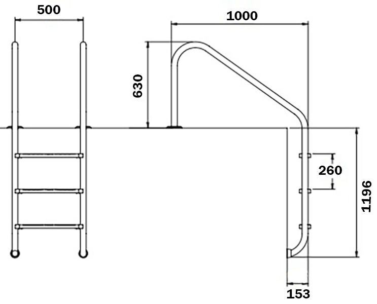 Сходи для басейну Flexinox Overflow (4 сходинки), AISI-316L 2 Сходи для басейну Flexinox Overflow (4 сходинки), AISI-316L