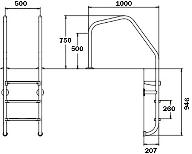 Сходи для басейну Flexinox Overflow Special (3 сходинки), AISI-316L 2 Сходи для басейну Flexinox Overflow Special (3 сходинки), AISI-316L