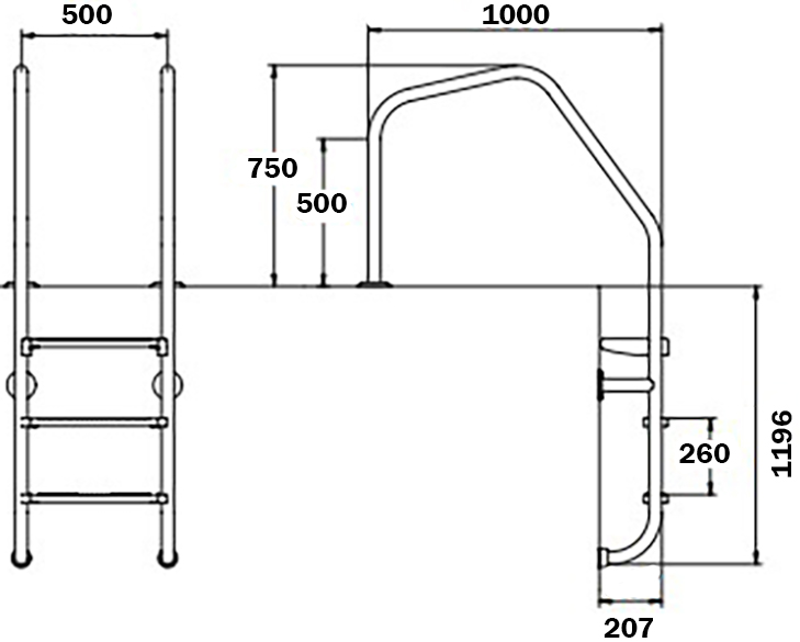 Сходи для басейну Flexinox Overflow Special (4 сходинки), AISI-316L 2 Сходи для басейну Flexinox Overflow Special (4 сходинки), AISI-316L
