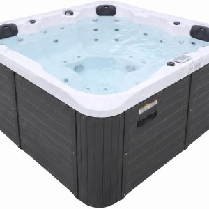 СПА-басейн Aquajoy Riviera (200х200х90 см), сріблясто-білий мармур, з динаміками та LED-підсвічуванням