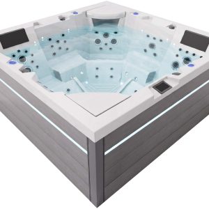 СПА-басейн Aquajoy Monaco (220х220х90 см), Сріблясто-білий мармур, з динаміками та LED-підсвічуванням + Jet LED
