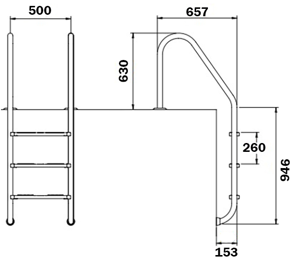 Сходи для басейну Flexinox Standard (3 сходинки), AISI-316L 2 Сходи для басейну Flexinox Standard Nero (3 сходинки) Black, AISI-316L