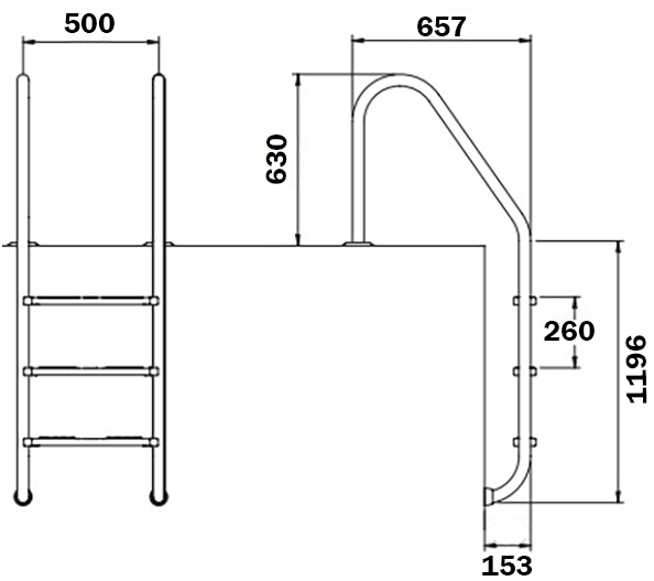 Сходи для басейну Flexinox Standard (4 сходинки), AISI-316L 2 Сходи для басейну Flexinox Standard Nero (4 сходинки) Black, AISI-316L