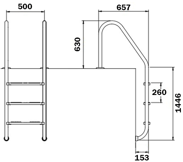 Сходи для басейну Flexinox Standard (5 сходинок), AISI-316L 2 Сходи для басейну Flexinox Standard Nero (5 сходинок) Black, AISI-316L