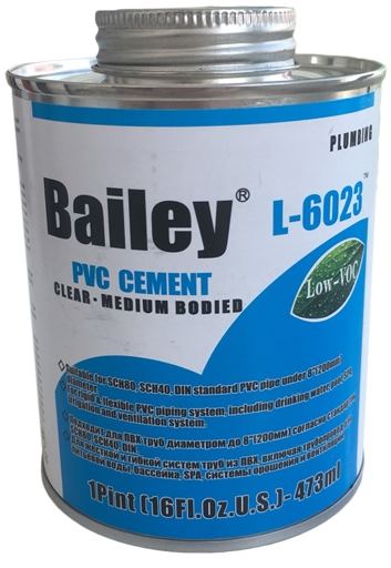 Клей для труб ПВХ Bailey L-6023 473 мл, прозорий 1 Клей для труб ПВХ Bailey L-6023 473 мл, прозорий