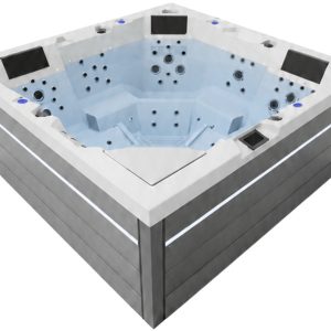 СПА-басейн Aquajoy Monaco (220х220х90 см), Сріблясто-білий мармур, з динаміками та LED-підсвічуванням
