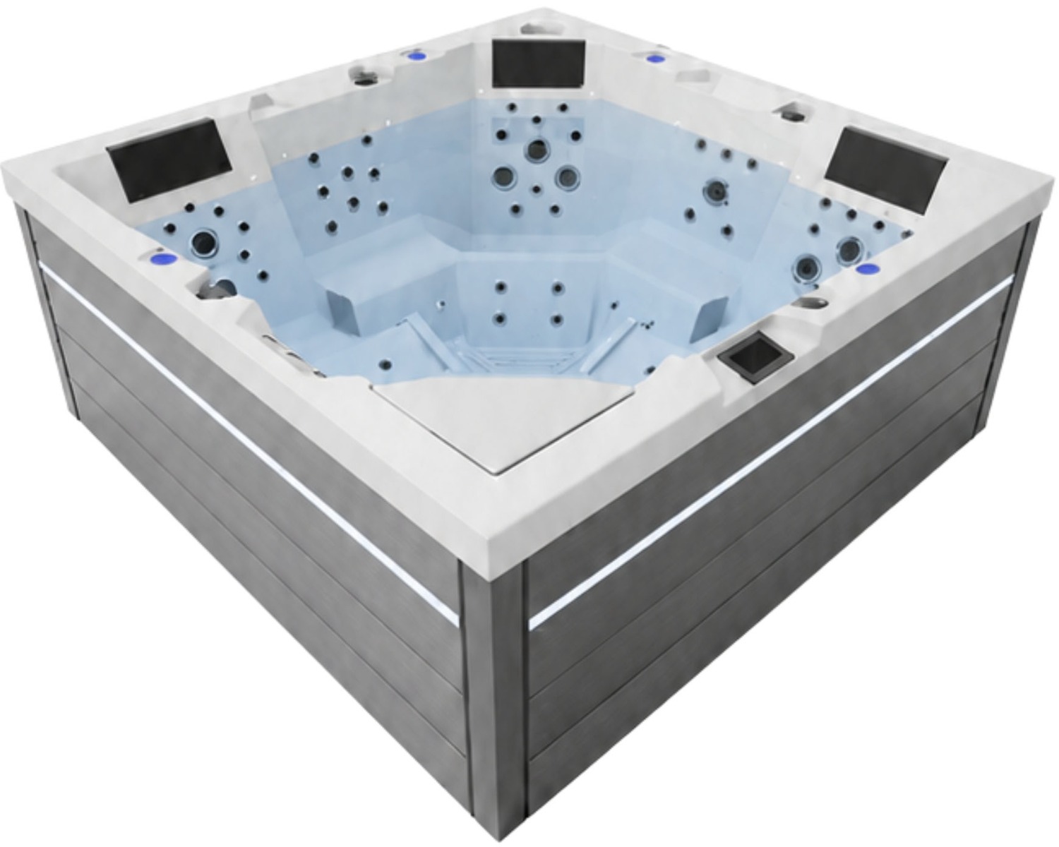 СПА-басейн Aquajoy Monaco (220х220х90 см), Сріблясто-білий мармур, з динаміками та LED-підсвічуванням 1 СПА-басейн Aquajoy Monaco (220х220х90 см), Сріблясто-білий мармур, з динаміками та LED-підсвічуванням
