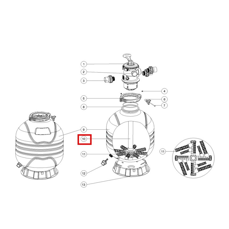 Дюзова коробка-корзина з трубою для фільтрів Emaux MFV27А 2 Дюзова коробка-корзина з трубою для фільтрів Emaux MFV27А