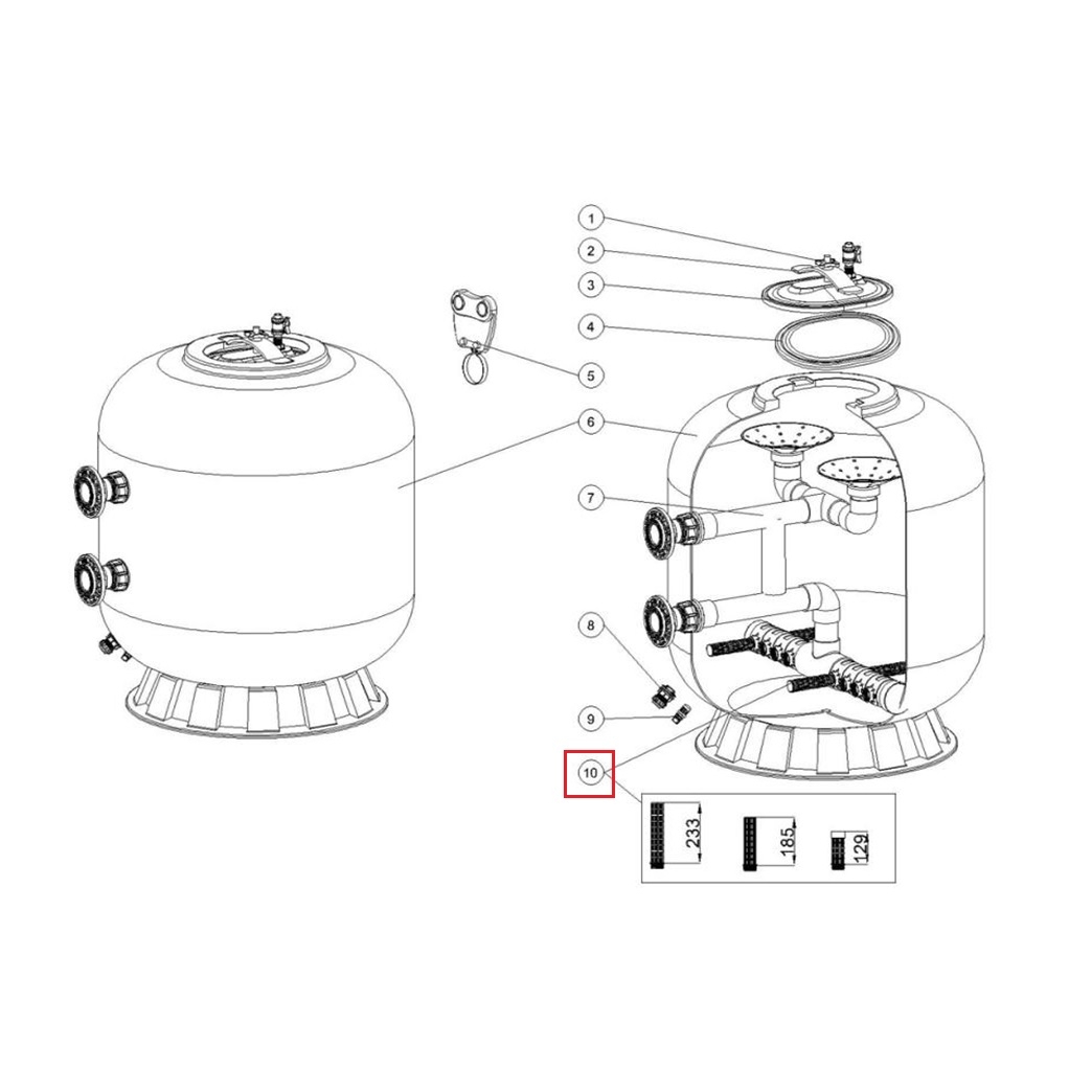 Дюзи для фільтра Emaux L1800-2000 (129 мм) 1 Дюзи для фільтра Emaux L1800-2000 (129 мм)