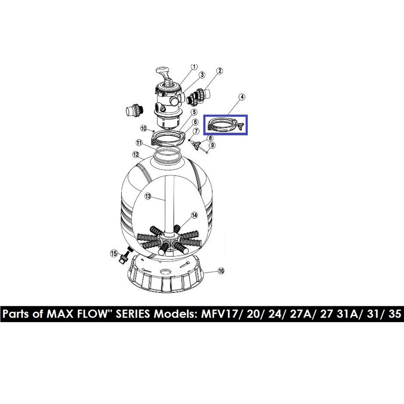 Хомут кріплення 6-позиційний кран для фільтрів Emaux серії MFV 89012512 2 Хомут кріплення 6-позиційний кран для фільтрів Emaux серії MFV 89012512