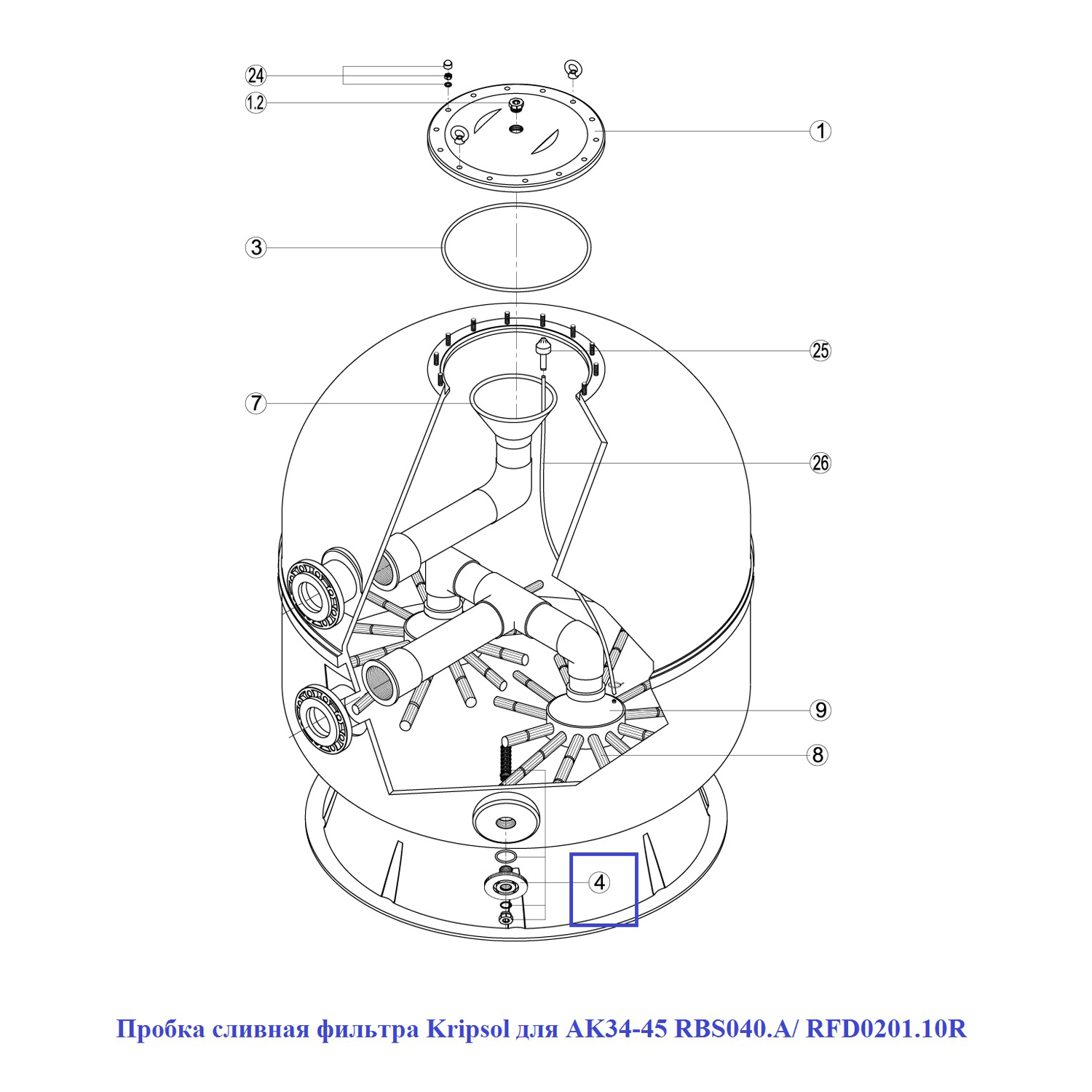 Пробка зливна фільтру Kripsol для AK34-45 RBS040.A/ RFD0201.10R 2 Пробка зливна фільтру Kripsol для AK34-45 RBS040.A/ RFD0201.10R