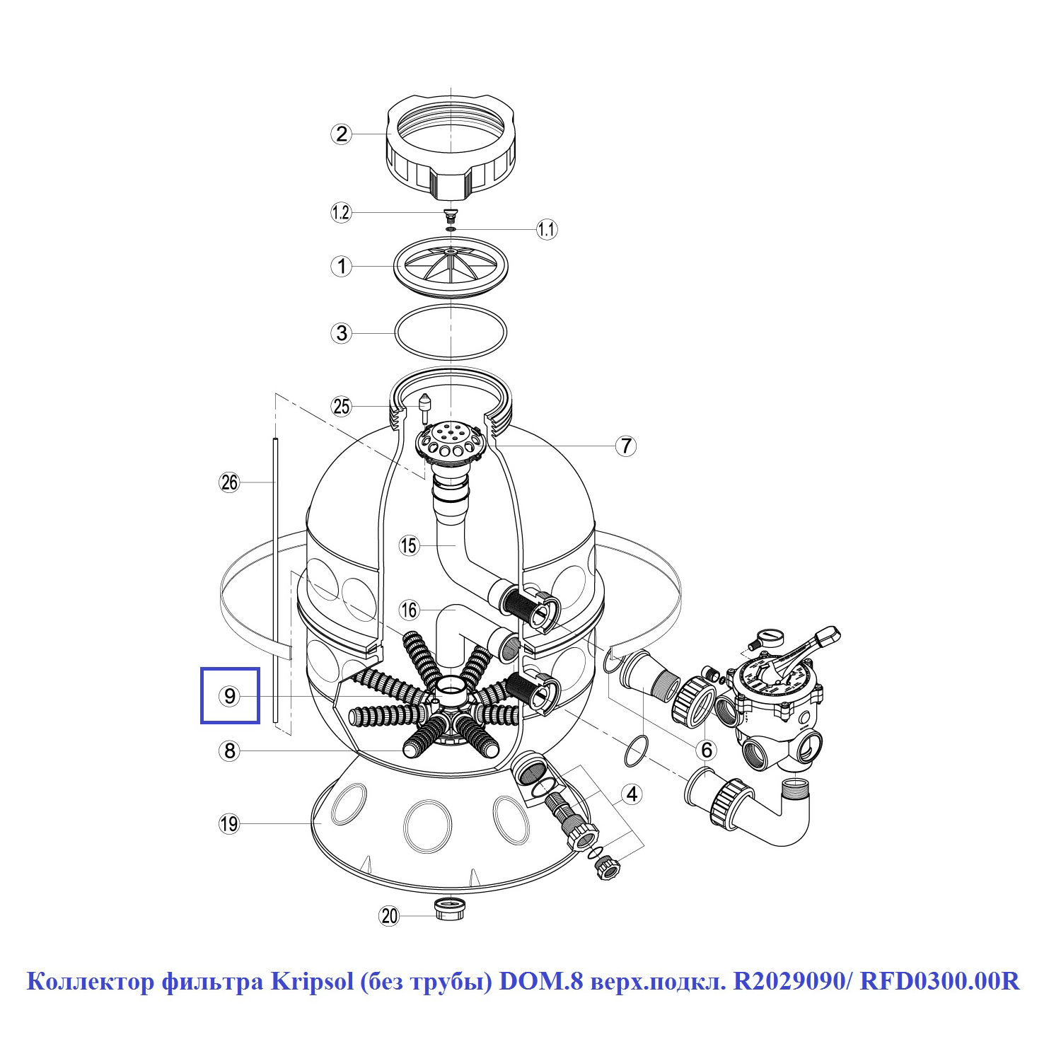 Колектор фільтру Kripsol DOM.8 R2029090/ RFD0300.00R (без труби, верхнє підключення) 2 Колектор фільтру Kripsol DOM.8 R2029090/ RFD0300.00R (без труби, верхнє підключення)